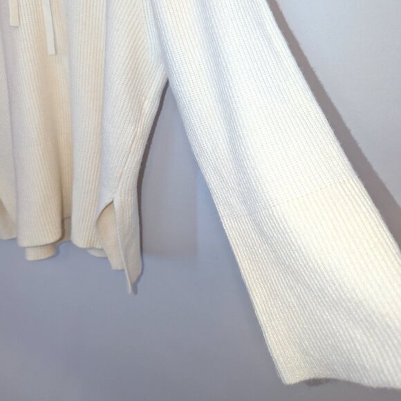 CALIA | Cashmere Blend Ribbed Knit Hooded Sweater Pullover in Cream | Small - Picture 8 of 14